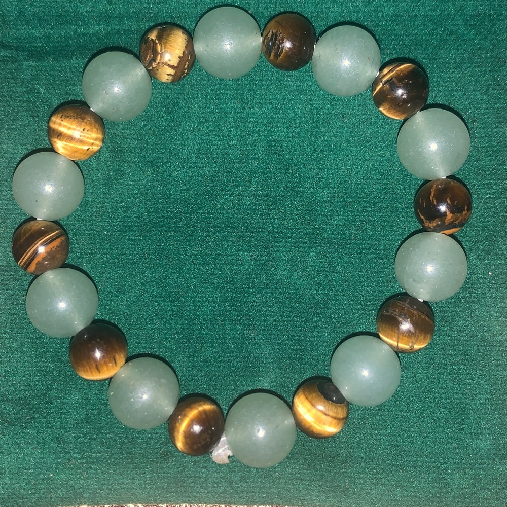 Abundant Green Aventurine 10mm and Tigers Eye 8mm Beaded Wealth Bracelet